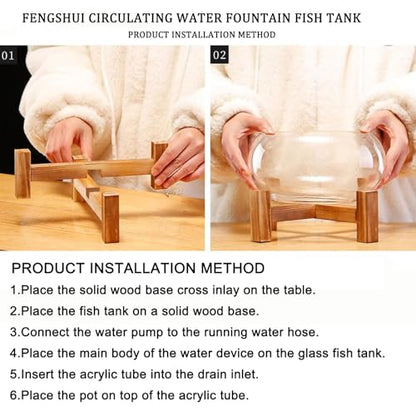 Tabletop Indoor Waterfall Fountain, Zen Water Fountain Indoor Small Fish Tank with Waterfall, Relaxing Feng Shui Tabletop Fountain for Home Office with Extra Spare Water Pump