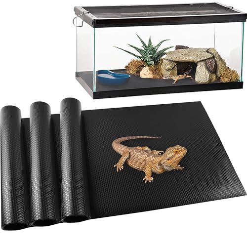 Reptile Carpet,Bearded Dragon Tank Accessories,Reptile Mat, Leopard Gecko Substrate,Bearded Dragon Tank Flooring,Snake,Tortoise Bedding(18" × 79 ", 3 PCS Black Thicker Mat) - color: Black 18"×79", size: 3 PCS