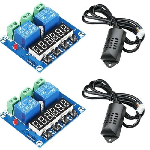 2 Packs Humidity Controller Digital Thermostat Hygrometer Control Module for DIY Furnace humidifier Upgrades and Incubation DC 12V Dual Relay Output 10A LED Display XH-M452