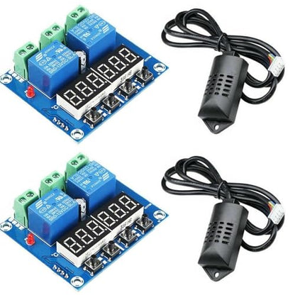 2 Packs Humidity Controller Digital Thermostat Hygrometer Control Module for DIY Furnace humidifier Upgrades and Incubation DC 12V Dual Relay Output 10A LED Display XH-M452