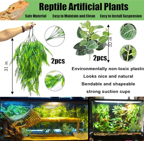 Woyrise 10Pcs Bearded Dragon Tank Accessories, Reptile Hammock Terrarium Plants Jungle Climbing Vines Habitat Decoration for Snakes Bearded Dragon Chameleon Gecko Lizard