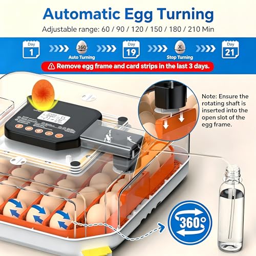 48 Egg Incubator with Auto Turner, Digital Temperature and Humidity Control, Built-in Egg Candler, External Water Refill - for Hatching Chicken, Duck, Quail, Goose Eggs