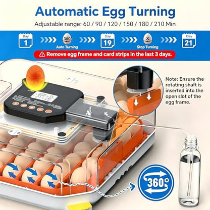 48 Egg Incubator with Auto Turner, Digital Temperature and Humidity Control, Built-in Egg Candler, External Water Refill - for Hatching Chicken, Duck, Quail, Goose Eggs
