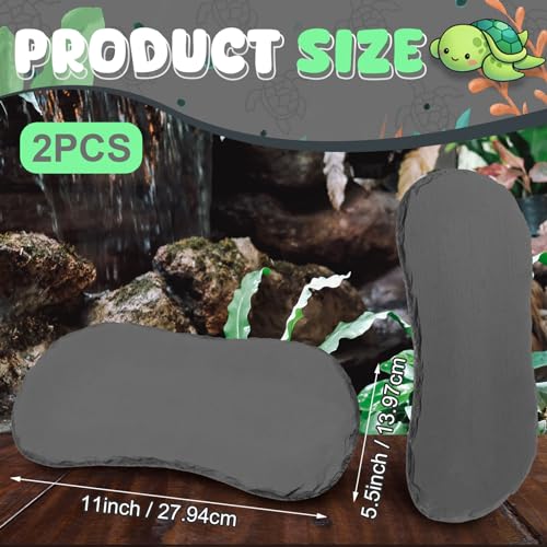 Shinylin 2 Pack Reptile Basking Platform, 11''x5.5'' Tortoise Slate Rocks Feeding Bathing Resting Slate Basking Platform for Bearded Dragon Turtle Lizard Gecko Chameleon Snake Frog