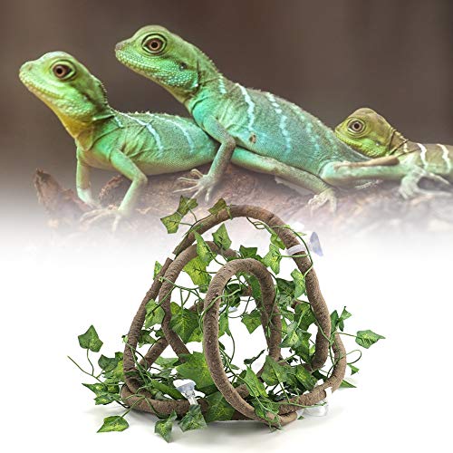 Flexible Natural Reptile Vines 9.84ft Rattan Length, Reptile Plants Simulated Jungle Branch for Tortoise Lizard Bearded Dragon Terrarium Habitat Layout (Large 3m Rattan + Ivy Leaves) - size: Large 3m rattan + ivy leaves