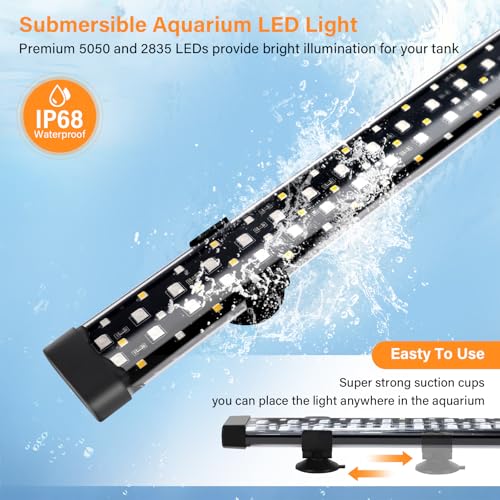 hygger Submersible LED Aquarium Light, 14W 15in 24/7 Mode Fish Tank Light with 5 Rows Beads, with Timer 9 Colors and Adjustable Brightness, Full Spectrum IP68 Waterproof Light for Fish Tank 16-27 inch - size: 15in 14W