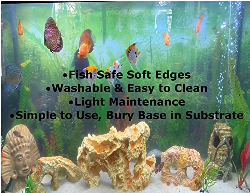Plant on Tree Branch Artificial Aquarium Ornament 10 Inches Tall, Realistic Look and Feel Silk Plants on Driftwood, Resin Aquarium or Fish Tank Decoration