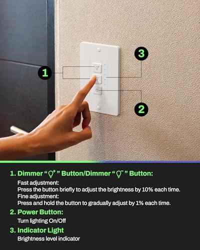 BN-LINK Dimmer Light Switch for Dimmable LED Light, Incandescent and CFL, Wall Plate Included, Two Dimming Modes, Single-Pole Only, Neutral Wire Required, White