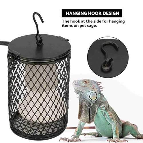 100W Reptile Heat Lamp Bulb with Cage, Ceramic Heat Emitter Reptile Heat Lamp Bulb with Hanging Hook, Bird Heat Bulbs with Lampshade for Reptiles, Turtle (US Standard 110-120V 100W) - color: Black