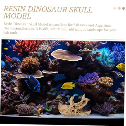 POPETPOP Resin Dinosaur Skull Aquarium Hideout for Shrimp and Reptiles Tank Decor for Freshwater and for Terrarium Landscapes and Boys and Girls Rooms