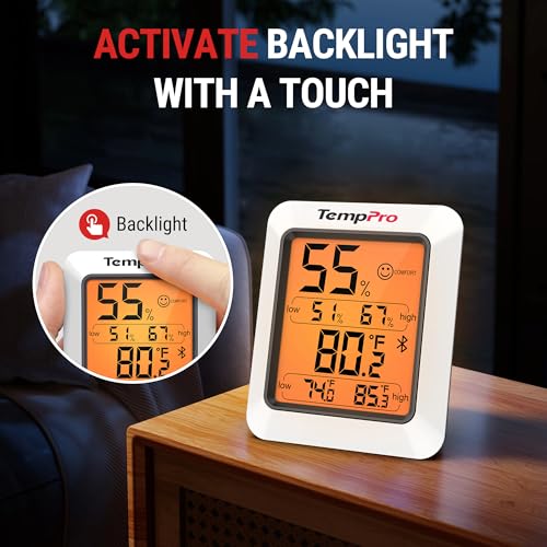 TempPro Hygrometer Thermometer for House, Bluetooth Room Indoor Greenhouse Thermometer Monitor Up to 260FT, Backlit Humidity Meter Temperature Sensor with 2-Year Data Export(Previously ThermoPro) - size: Bluetooth