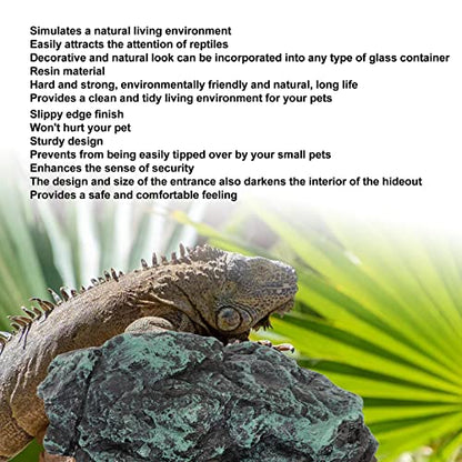 Reptile Rock Hide Cave Resin 8.5x8x4cm for Small Lizards Turtles, Natural Simulation Shelter for Crab Amphibian, 3.3x3.1x1.6in Terrarium Tank Decor