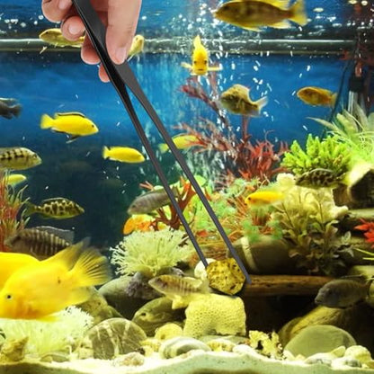 2pc-10.6"Aquarium Tweezers,Stainless Steel Straight and Curved Tweezers Set,Long Handle Reptile Feeding Tongs for Lizards, Bearded Dragon Snake Tank Accessories (Black) - color: Black