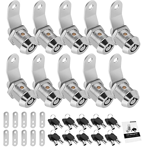 10 Pack Tool Box Lock with Keys, 5/8" Cabinet Lock Cam Lock Keyed Alike, Toolbox Lock Replacement Lock for Mailbox RV Storage Door with Manual, Zinc Alloy (10Pack，5/8 Inch) - color: Chrome - 10 Pack, size: 5/8 Inch