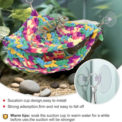 Hand-Knitted Soft Reptile Hammock Colorful Double-Layer Hammock for Bearded Dragon Tank Accessories Hanging Swing Hammocks for Lizard Gecko Chameleon Hide Triangular