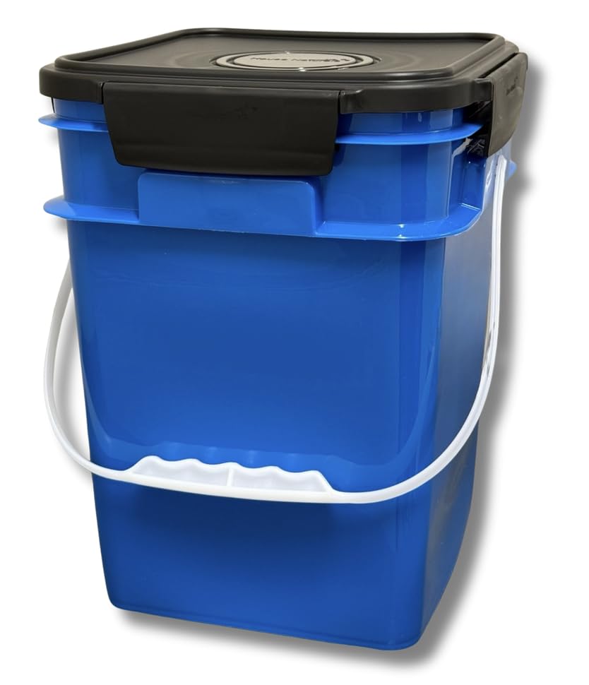 House Naturals 4 Gallon Square Food Grade Bucket Pail with Plastic Handles and Lid (Pack of 3) Made in USA containers (Blue/Red/White) - color: Blue/Red/White