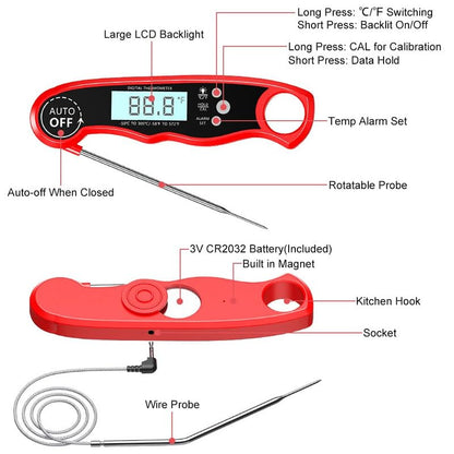 RIWUSI Meat Thermometer Digital, Instant Read Food Thermometer with Dual Probe, Backlight LCD Display, Calibration Function, Kitchen Accessories for BBQ Grill, Gift for Men Birthday, Dad & Mom