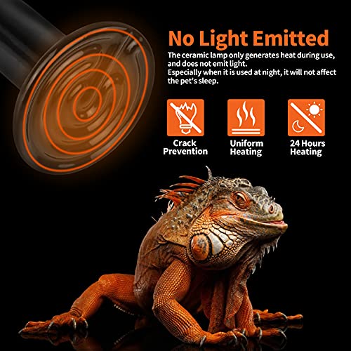 LUCKY HERP 100W Ceramic Heat Emitter, Reptile Heat Bulbs, Ceramic Heat Lamp for Reptiles, Amphibian, Chicken, Dog, Cat (2-Pack) - size: 100