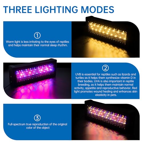 Reptile UVB Light & Heater Lamp, 10in Aluminum UVA UVB LEDfor Rainforest and Desert Reptiles, Geckos, Chameleons and Bearded Dragons, Adjustable 6/10/12H Timer, Dimmable with 3 Lighting Modes - size: 10inch
