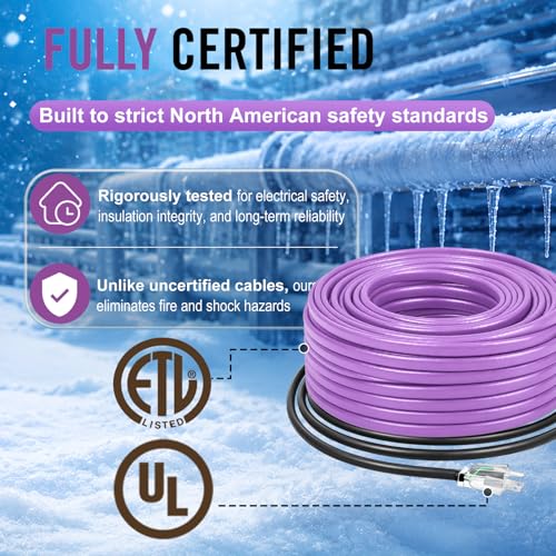 150FT Heat Tape for Water Pipes Roof and Gutters Heating Cable with 6ft Lighted Plug - style: 150 Feet