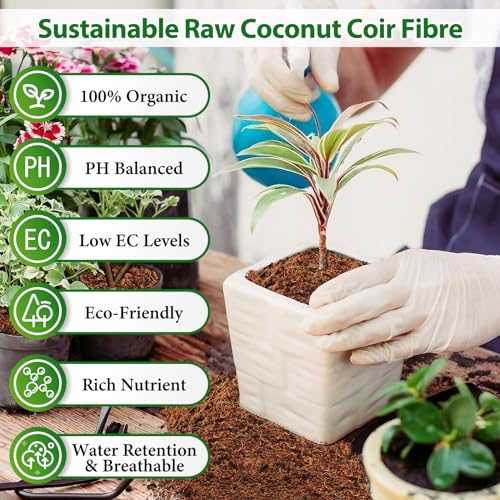 Legigo Pack of 5 Organic Coco Coir Bricks- 100% Natural Compressed Coco Peat Brick Coconut Fiber Substrate with Low EC& pH Balance, Coir Plant Soil Enhance Root Growth for Herbs, Flowers, House Plants - color: Pack of 5