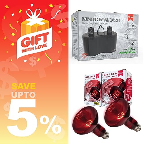 Dual Dome and Infrared Basking Light, Reptile Light Fixture and Red Heat Lamp Bulb for Reptiles Bearded Dragon Lizard