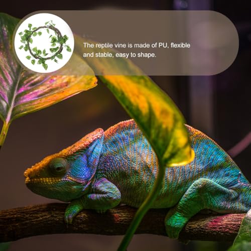 TOYANDONA Simulation Rattan Vine with Suction Cups for Reptile Tank Decoration Lifelike Climbing Branch with Bright Leaves for Bearded Dragon Lizard Gecko Chameleon Terrarium Habitat