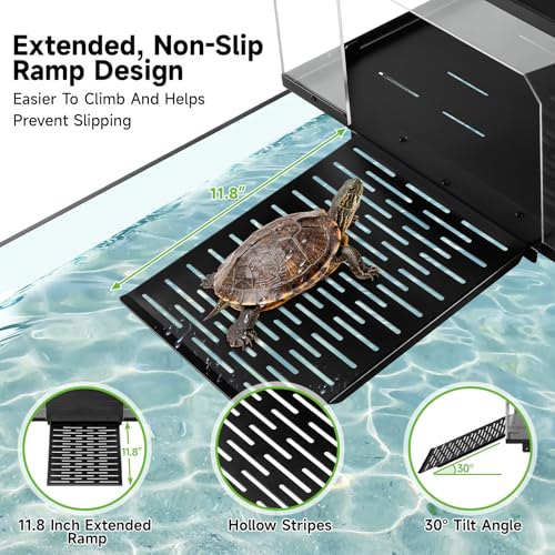 Turtle Basking Platform & Dock, Stainless Steel Ramp with Non-Slip Surface, Fits 18-20 Inches Wide Aquariums, for Aquatic Turtles, Reptiles & Amphibians,Turtle Basking Platform