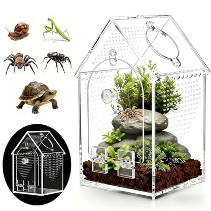Jumping Spider Enclosure Kit，Pre-Assembled 8 * 5 * 5in Acrylic Tarantula Terrarium，Reptile Ventilated Habitat Accessories for Spider, Mantis, Snail, Frog, Hermit Crabs & Small Pets