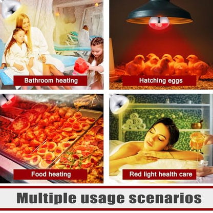 VIHOSE 6 Pack 250 Watt Heat Lamp 120v R40 Heat Lamp Bulbs Glass Incandescent Light Bulbs Incandescent Heating Lightbulbs for Reptiles Chicks Food Puppies Bathroom, Use E26 Base (Silver,Red) - color: Silver, Red
