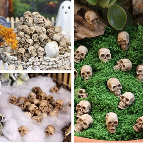 20PCS Mini Skull Figurine Miniature Set, Tiny Resin Skeleton Bone Skull Heads Statues for Halloween Prank Props, Desktop, Witchcraft, Haunted Dollhouse Micro Landscape Figure DIY Crafts Accessories