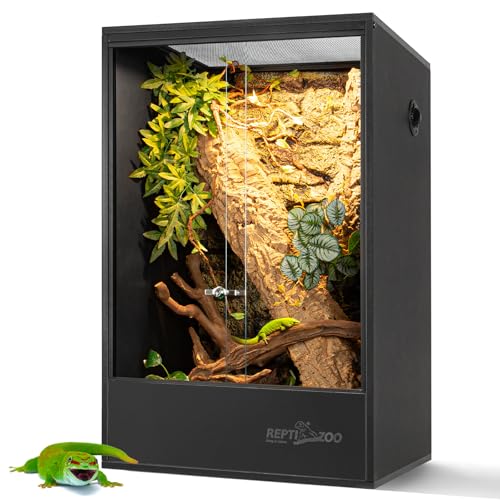 REPTI ZOO 67 Gallon PVC Tall Reptile Tank, 24 x18x36 inch Large Reptile Terrarium for Gecko Lizard Chameleon Frog Snake, Enclosure Habitat with Sliding Door & Top Screen Ventilation - size: 24x18x36 inch
