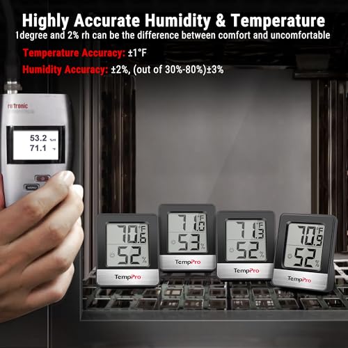 TempPro TP49 3 Pieces Digital Hygrometer Indoor Thermometer Humidity Meter Mini Hygrometer Thermometer with Temperature and Humidity Monitor Room, Black (Previously ThermoPro) - color: Black Indoor Thermometer
