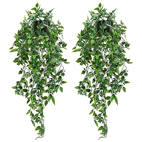 Whonline 2pcs Fake Hanging Plants, Artificial Potted Plants for Indoor Outdoor Aesthetic Office Living Room Shelf Decor