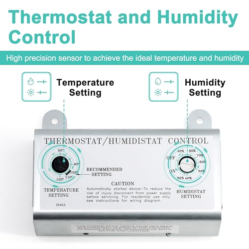 Attic Fan Thermostat and Humidistat, Adjustable Temperature and Humidity Controller 120V Thermostat Replacement for Power Attic Ventilators, Greenhouse Fan and Exhaust Fan