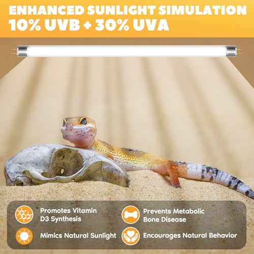 GlowUp 12inch T5 8W 10.0 Reptile UVB Bulb T5 UVB Reptile Light Bulb UVA UVB Lamp Tube for Bearded Dragons Turtles Chameleon and Lizards Tropical Desert Reptiles- 2Pack
