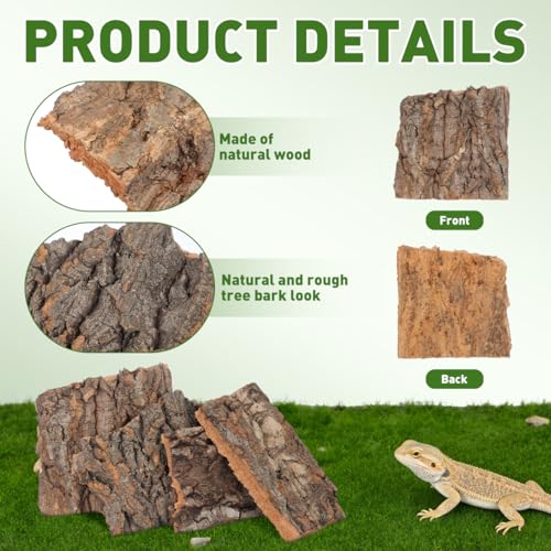 Angoily Pet Reptile Bark Climbing Platform 4-Pack Natural Cork Bark Decor Secure Terrarium Hideouts for Snakes Lizards Small Pets Habitat Accessories