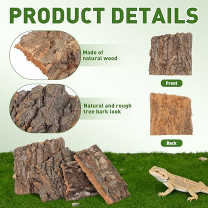DOITOOL 8 Pcs Cork Bark Reptile Hide Terrarium Decor Climbing Bark for Snake Lizard Gecko Tortoise Habitat Accessories Natural Tree Look for Tank Enclosure