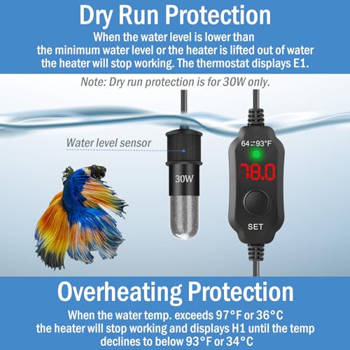 Super Mini Aquarium Heater 10W Betta Heater for 1-2 Gallon Tanks, Small Fish Tank Heater Turtle Heater with Dry-Run/Overheat Protection, Memory Function - size: For Tanks ≤ 2 Gal