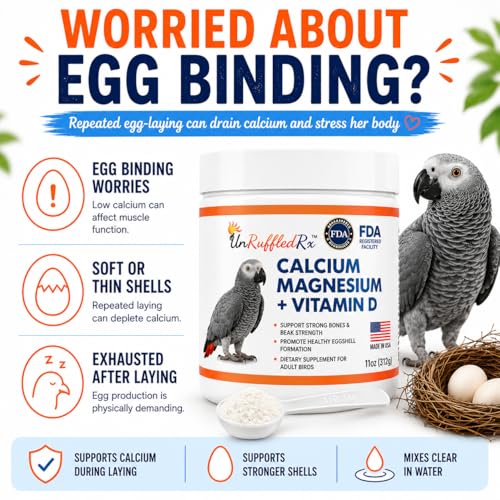 UnRuffledRx™ Bird Calcium Plus with Magnesium and D3, Dissolves Clear and Tasteless in Water, Supports Bone, Muscle, Feather and Egg Health, 45 Servings, Made in FDA-Registered USA Facility