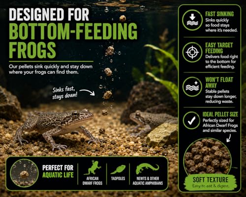 African Dwarf Frog Food – High Protein Sinking Pellets for Aquatic Frogs – Natural Insect-Based Diet – BugGraze 3oz