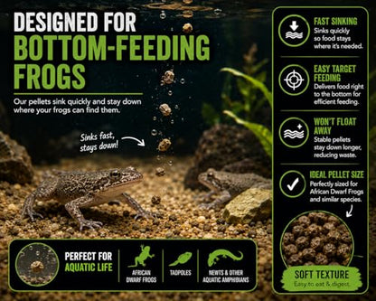 African Dwarf Frog Food – High Protein Sinking Pellets for Aquatic Frogs – Natural Insect-Based Diet – BugGraze 3oz