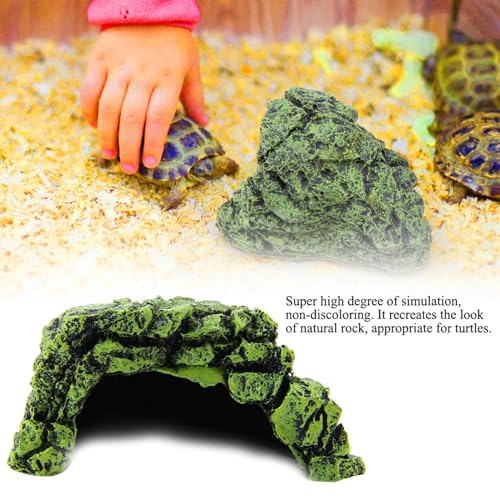 Reptile Hide Cave Resin Rock Shelter Hideout Basking Platform Decor, Natural Safe Climbing Resting Spot for Terrarium Aquarium Brown Medium 4.7 x 4.3 x 2.4 in 1 Pack