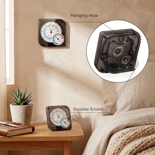 Kathfly 6 Pcs Indoor Thermometer and Humidity Gauge Indoor Mini Thermometer Hygrometer Temperature Humidity Meter Temperature and Monitor with Pointers for Home, Kitchen, Planting Room (Black) - size: Black