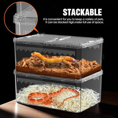 【No Assembly】 Breathable and Secure Reptile Tank with high Transparency - Ideal Container House for Hermit Crab, Tarantula Enclosure, Turtle Tank or Jumping Spider Habitat (L)