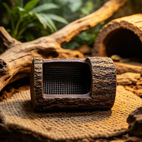 Reptile Food Dish - Integrated Multi-Tier Climbing Groovee, 15cm Wide Gecko Lizard Frog Station, Hermit Crab Turtle Vivarium Accessory, Non Porous Synthetic Rock Block | Habitat Feeder for Keepers