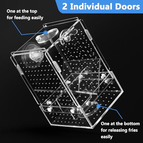 Breeder Box for Fish Tank, Fish Breeder Box for Aquarium, Acrylic Hatchery Incubator Tank with Suction Cups Isolation Box for Baby Fish Shrimp Betta and Guppy (Design to Contain Egg, 4x4x6.5”)