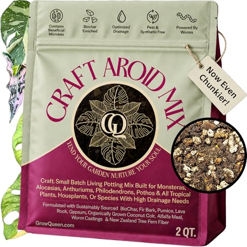 Craft Aroid Potting Mix- Elite Organic Alocasia, Philodendron, Monstera Soil Mix, Chunky, Well Draining Potting Soil for Indoor Plants, All Tropical Plants & Houseplants, Perlite & Peat Free 2QT - size: 2 Quart