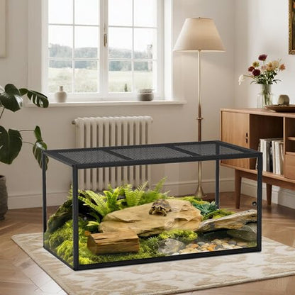 BORISI 120 Gallon Bearded Dragon Tank, 48" x 24" x 24" Reptile Enclosure with Sliding Doors Top Screen Ventilation, Front Opening Reptile Terrarium Tank for Easy Maintenance, Black