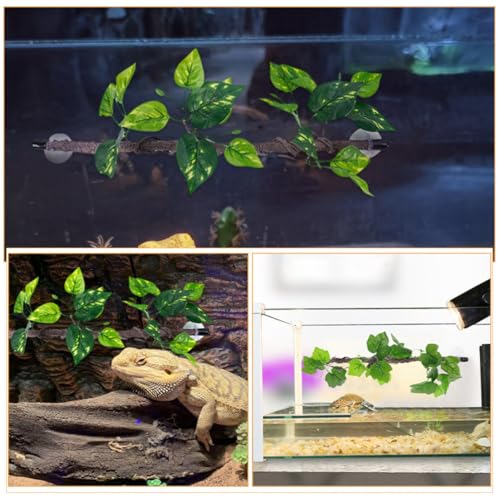 2pcs Artificial Reptile Climbing Vines with Flexible Plastic Green Leaves for Terrarium Decor, Versatile Jungle Vine Branches for Bearded Dragon and Snake Habitat